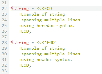 PHP nowdoc and heredoc