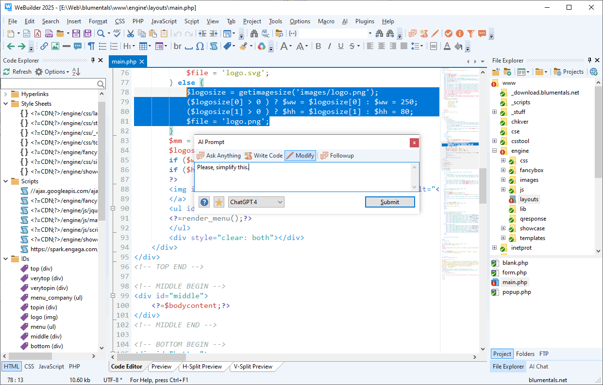 WeBuilder code editor screenshot